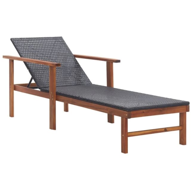 VIDAXL Sun Lounger Poly Rattan and Solid Acacia Wood Black Vidaxl 48706