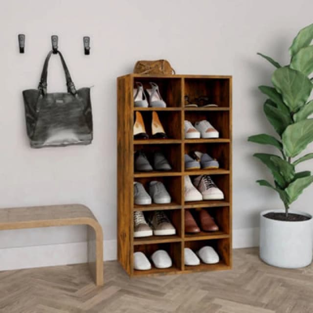 Vidaxl Shoe Rack Smoked Oak 54X34X100.5cm Engineered Wood