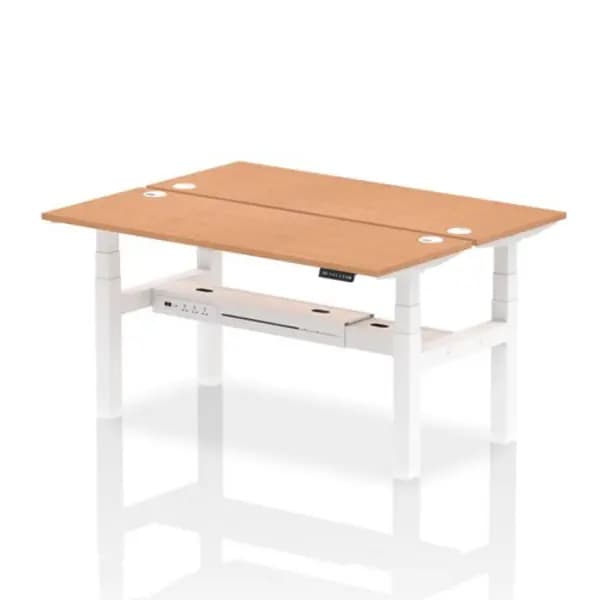 Air Air Back-to-Back 1600 x 600mm Height Adjustable 2 Person Bench Desk Oak Top with Cable Ports White Frame HASCP2P16600OAKW
