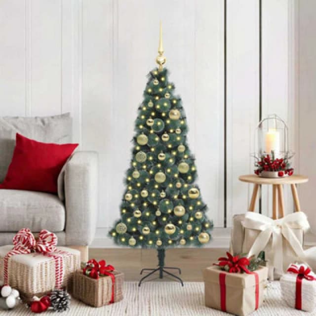 vidaXL Artificial Pre-lit Christmas Tree with Gold Ball Set Green 120 cm, Green 3396145
