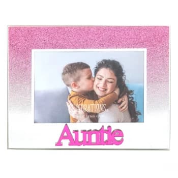 5" x 3.5" Pink Glitter Glass Frame - Auntie
