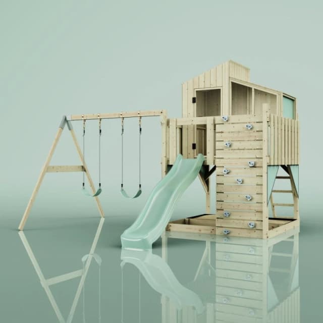 OutdoorToys PolarPlay Kids Climbing Tower & Playhouse Swing Geir Sage in Beige Beige Unisex