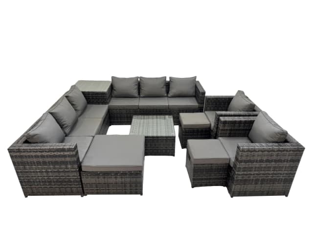 Fimous Garden Rattan Outdoor Furniture Set 11 Seater with 3 Stool Side Table in Dark Grey Dark Grey Unisex