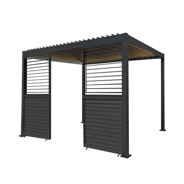 Monstershop Anthracite Aluminium Pergola With LED Lights & 2 x Shutter Panels - 3m in Grey Grey Unisex