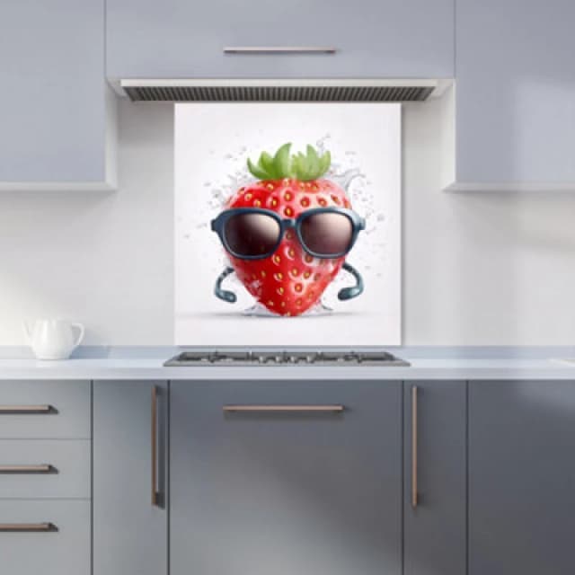 Warren Reed Designer Strawberry In Glasses Kitchen Splashback