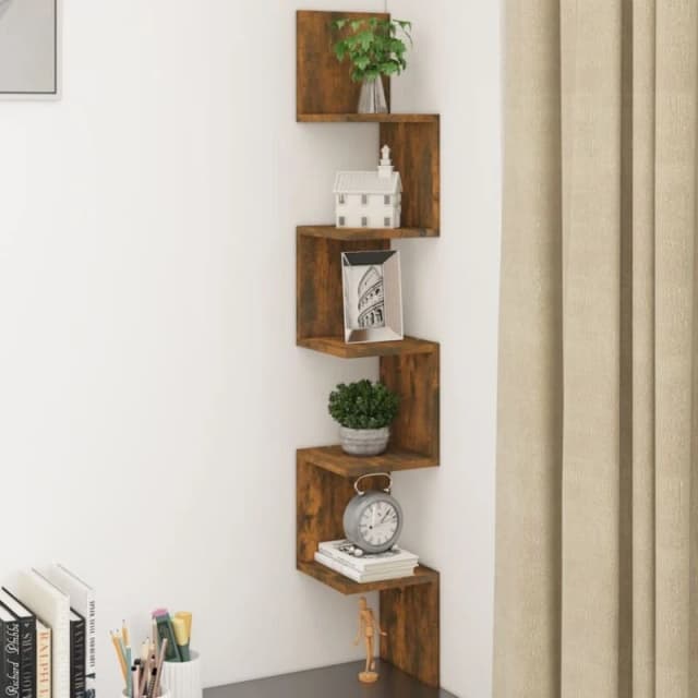 VIDAXL Vidaxl - Wall Corner Shelf Smoked Oak 20x20x127.5cm Engineered Wood 8720286932728