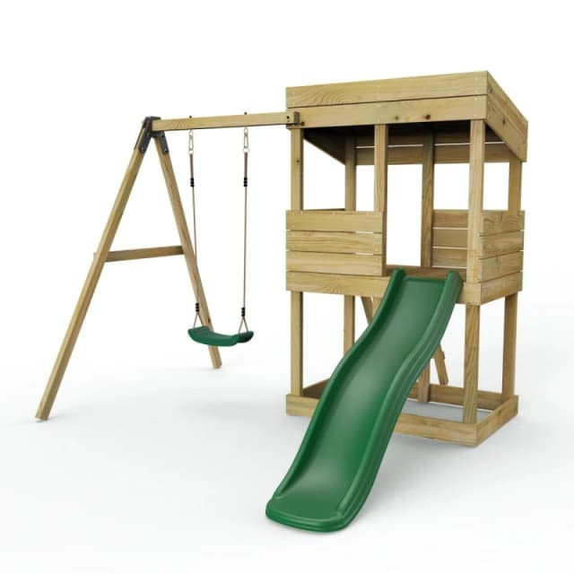 Rebo Wooden Lookout Tower Playhouse with 6ft Slide - Arches Natural