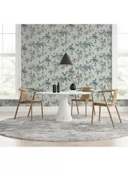 Arthouse Oriental Floral Birds Wallpaper - Grey/Blue