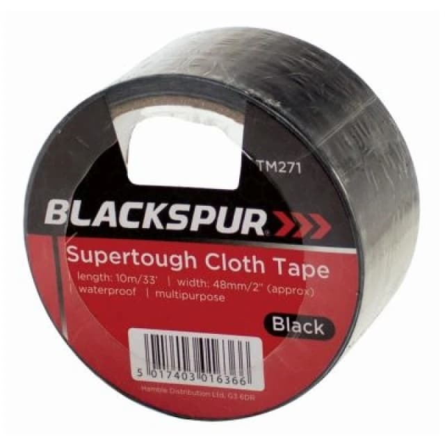 Blackspur 48Mm X 10M Supertough Cloth Tape - Black 52621AWUK