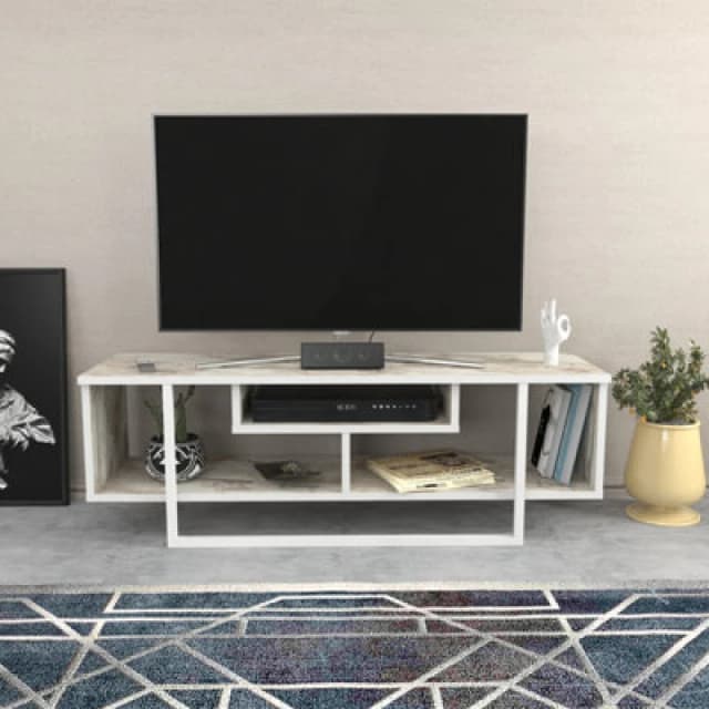 Decorotika Astona TV Stand TV Unit For Tvs Up To 55" White Marble Effect And White