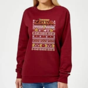 Nintendo Legend Of Zelda Pattern Womens Christmas Sweatshirt - Burgundy - L