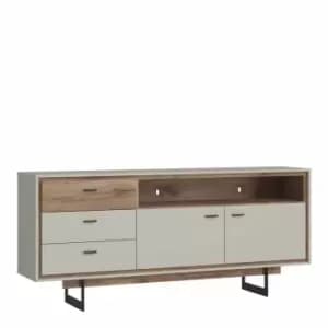 Rivero 2 Door 3 Drawer Open Shelf Sideboard In Grey And Oak
