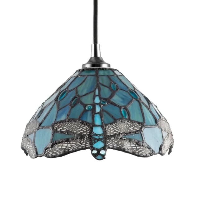 Happy Homewares Dragonfly Themed Stained Glass Tiffany Pendant Lighting Shade with Beads in Emerald Emerald Unisex