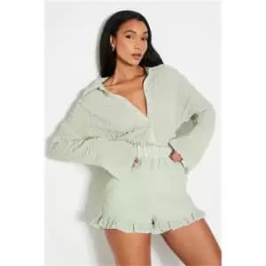 I Saw It First Sage Textured Frill Hem Shorts - Green