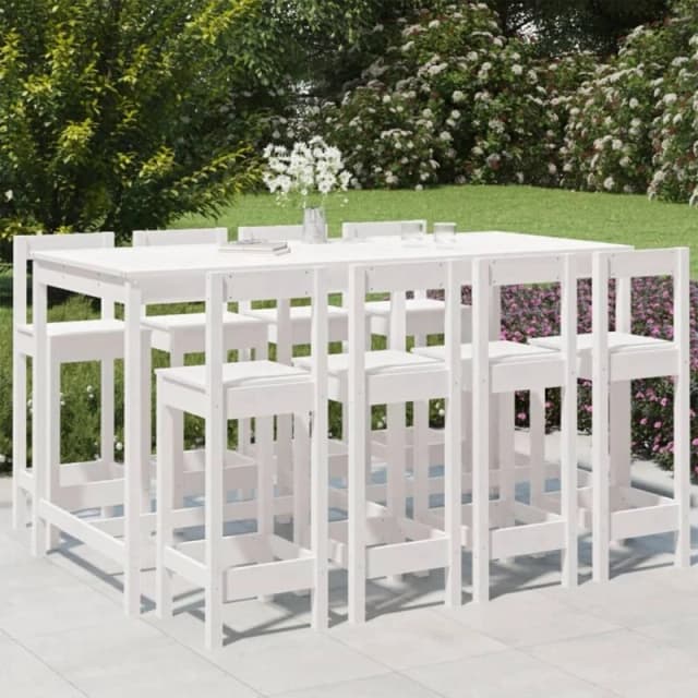 VIDAXL 9 Piece Garden Bar Set White Solid Wood Pine Vidaxl 8720845717360