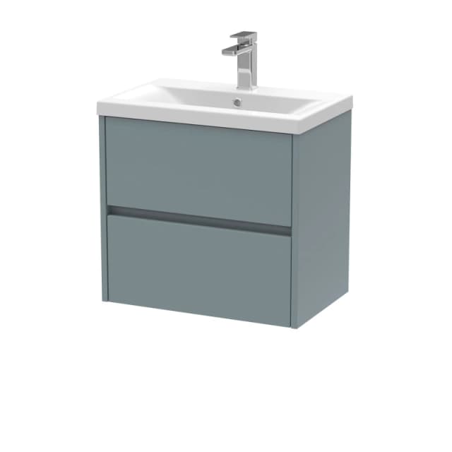 Balterley Square Wall Hung 2 Drawer Vanity & Ceramic Basin, 600mm Matt Grey Grey unisex
