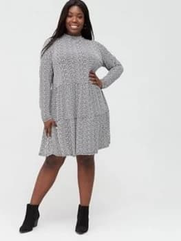 Oasis Curve Mini Leaf Drop Waist Dress - Mono