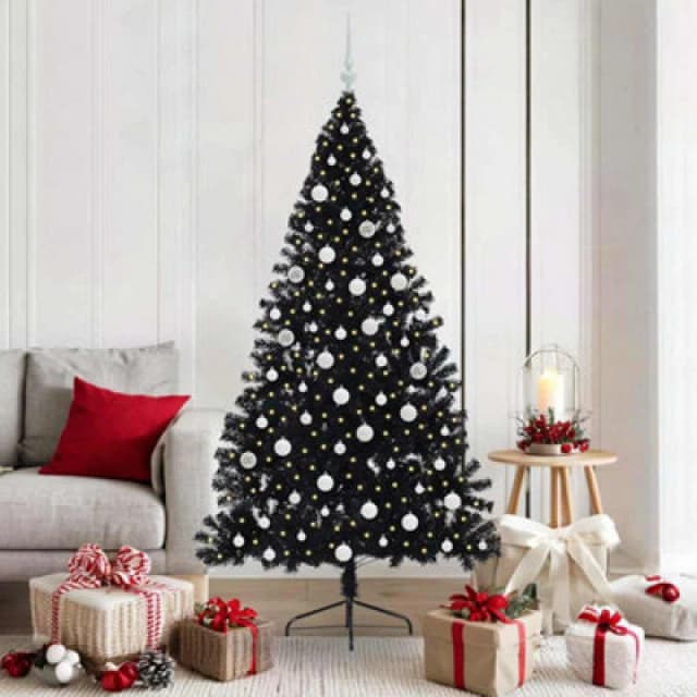 vidaXL Artificial Pre-lit Christmas Tree with White Balls Black 180cm PVC, Black 3397144