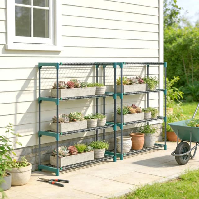 Outsunny 4-Tier Plant Stand Indoor Outdoor, Set of 2 Metal Plant Shelf, Green 84H-558V00DG