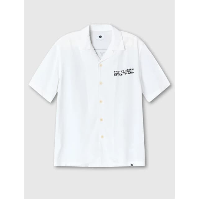 Pretty Green Mens Spike Island Short-Sleeve Plain Shirt White male Small
