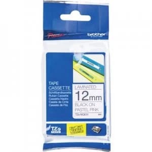 Brother P-touch TZE-MQE31 Black on Pastel Pink Label Tape 12mm x 4m