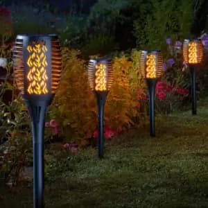 Smart Solar LED Cool Flame Compact Torch Stake Light 4-Pack Warm White Black