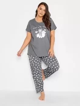 Yours Head In The Clouds Wide Leg Pj Set, Grey, Size 18-20, Women