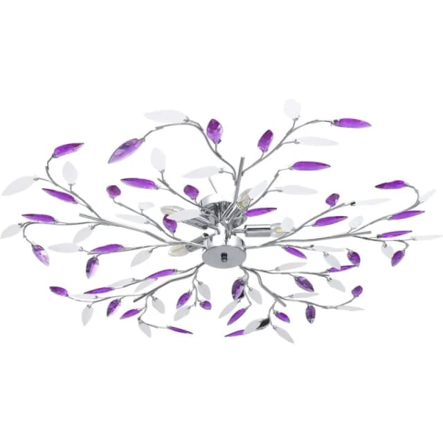 VIDAXL Ceiling Lamp with Acrylic Crystal Leaf Arms for 5 E14 Bulbs Purple Vidaxl 8719883913483