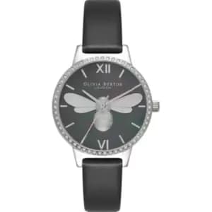 Ladies Olivia Burton Lucky Bee Midi Sparkle Dial Black & Silver Watch