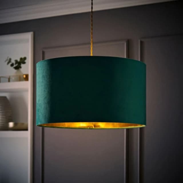 ValueLights ValueLights Reni Green Velvet with Gold Inner Easy Fit Ceiling Lamp Shade and Bulb in Bottle Green Size: Large Bottle Green Large Unisex