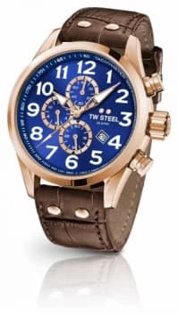 TW Steel Volante 45mm Chronograph Brown Leather Strap Blue Watch