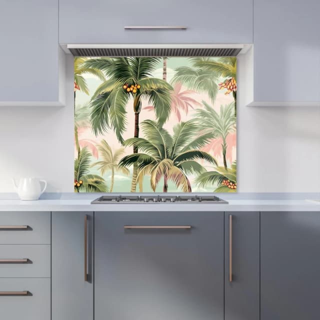 Warren Reed - Designer Palm Trees Pattern Kitchen Splashback in Green Size: 600mm x 750mm Green Unisex 600mm x 750mm