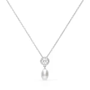 Diamonfire Silver Zirconia Pearl Drop Necklace