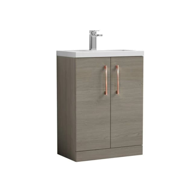 Balterley Bathroom Vanity Basin Unit, Copper Handles, 600mm, Mid Oak in Brown Brown Unisex