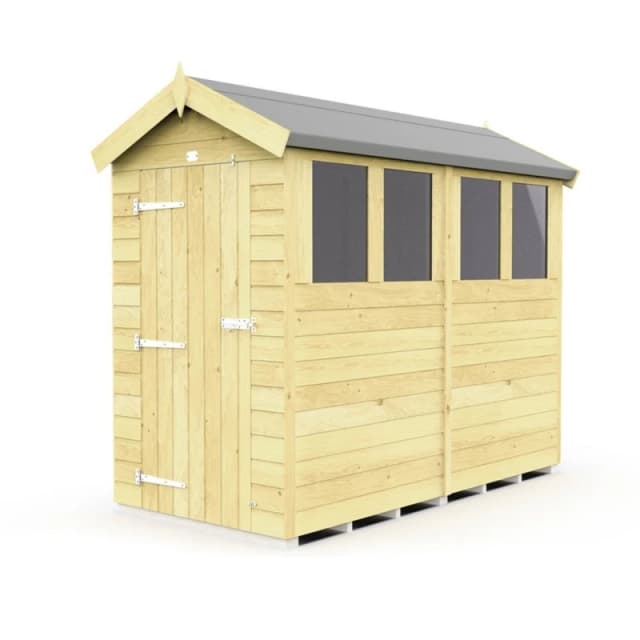 Buttercup Farm 4 x 8 Feet Apex Shed - Single Door W/ Windows - L243 x W118 x H217cm in Brown Brown Unisex