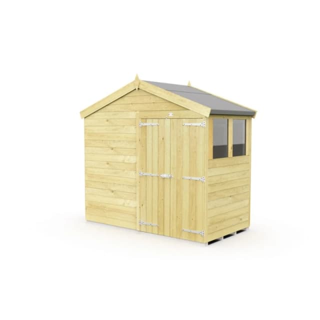 Buttercup Farm 8 x 4 Feet Apex Shed - Double Door W/ Windows - L127 x W231 x H217cm in Brown Brown Unisex