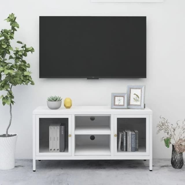 VIDAXL TV Cabinet White 105x35x52cm Steel and Glass Vidaxl 8720286564240