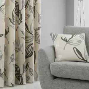 Fusion Ensley Botanical Print 100% Cotton Piped Edge Filled Cushion, Grey, 43 x 43 Cm
