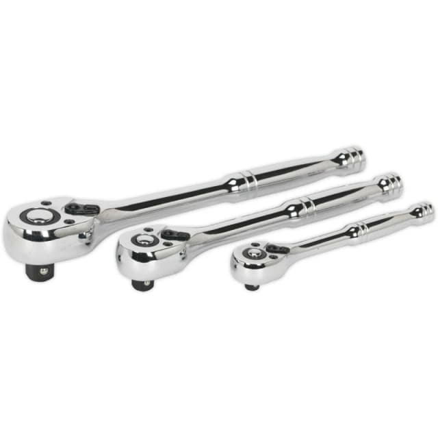 Loops 3 Piece Flip Reverse Ratchet Wrench Set - 1/4 3/8 and 1/2 Inch Sq Drive Multi