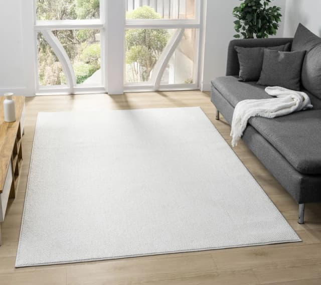 Avior Washable Plain Living Room Area Rug - Loop Pile Pebble Design Cream 200Cm X 290Cm