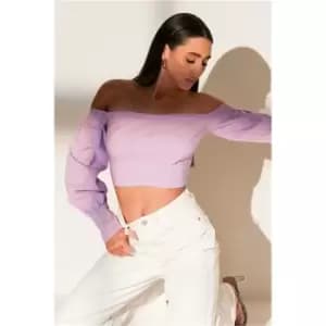 I Saw It First Lilac Bengaline Bardot Balloon Sleeve Corset Top - Purple