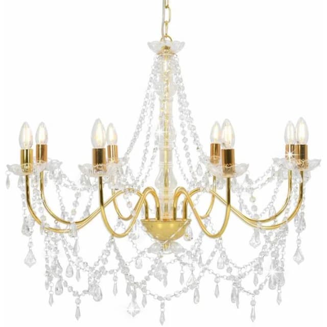VIDAXL Chandelier with Beads Golden 8 x E14 Bulbs Vidaxl 8719883573304