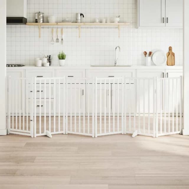 vidaXL Dog Gate with Door Foldable 6 Panels White 300cm Solid Wood Fir, White 352279