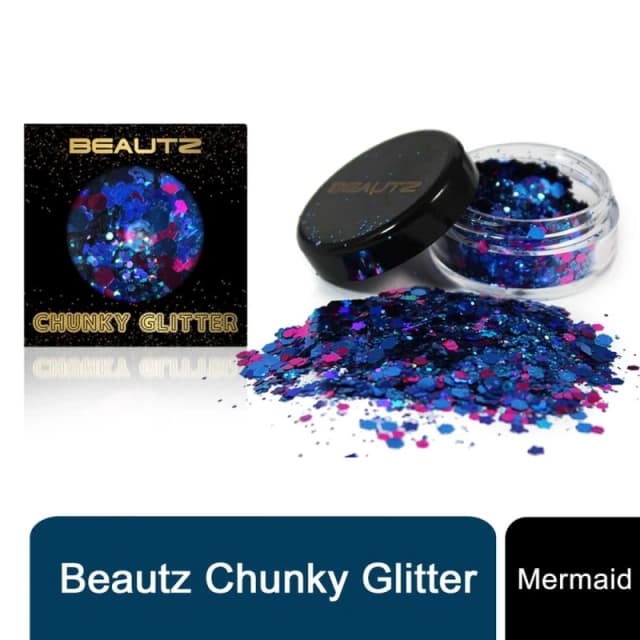 Beautz Beautz Chunky Glitter - 5 Varieties - 10ml Pot - 5g of Cosmetic Glitter - Mermaid