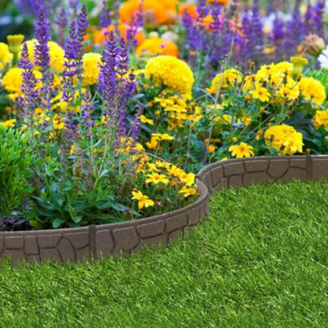 Garden Gear Eco Friendly Border Edging Garden Ez Edging Stone Effect Recycled Rubber Tyre For Lawn & Patio (2 X 120Cm)