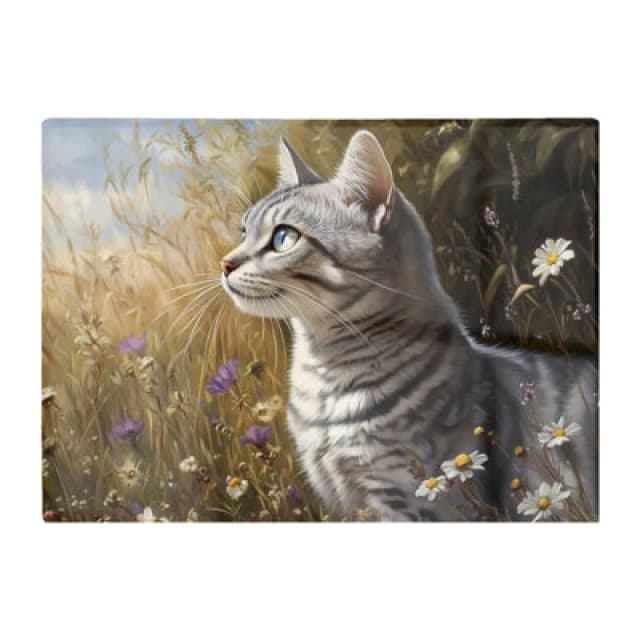 Warren Reed Designer Silver Tabby Cat In A Spring Meadow Chopping Board