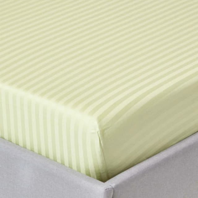 Homescapes Sage Green Egyptian Cotton Satin Stripe Fitted Sheet 330 Tc, Double