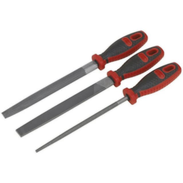 Loops 3 Piece Engineers 200mm File Set - Flat Half-Round and Round - Double Cut Multi
