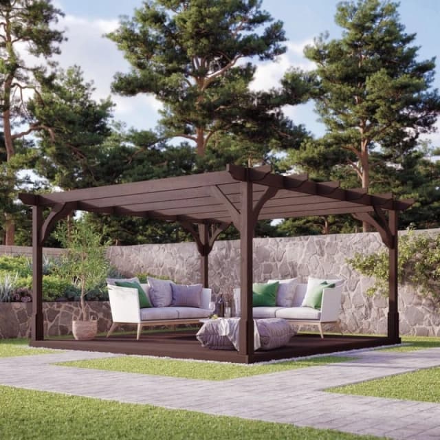 Rutland County Garden Furniture Ltd Premium Pergola & Decking Kit, L300 x W300 x H270 cm, Rustic Brown Brown Unisex