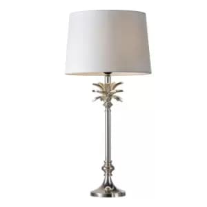 Table Lamp Polished Nickel Plate & Vintage White Linen 60W E27 GLS e10391